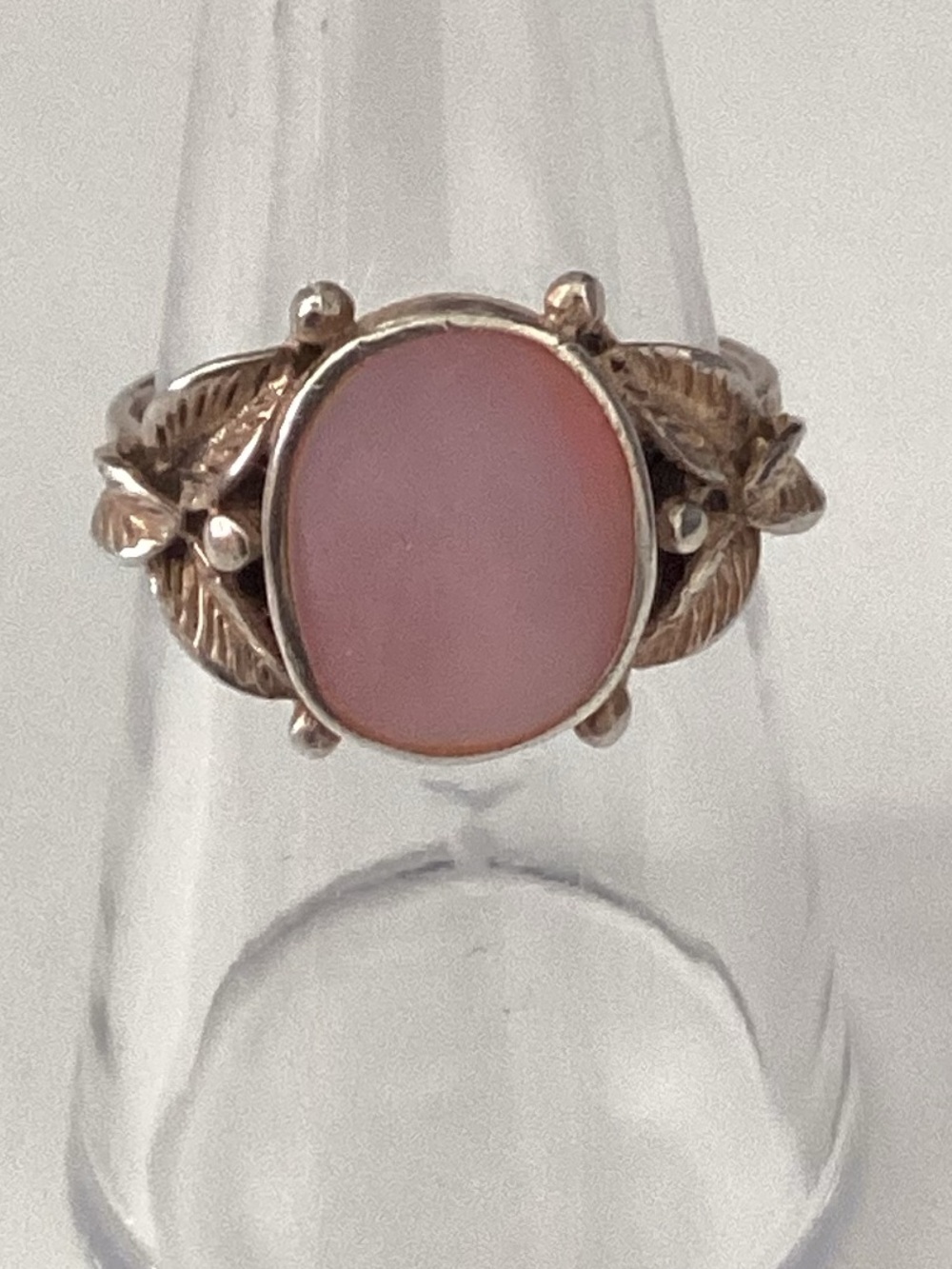Vintage Pink Abalone 925 sterling & Gold leaf plated ring